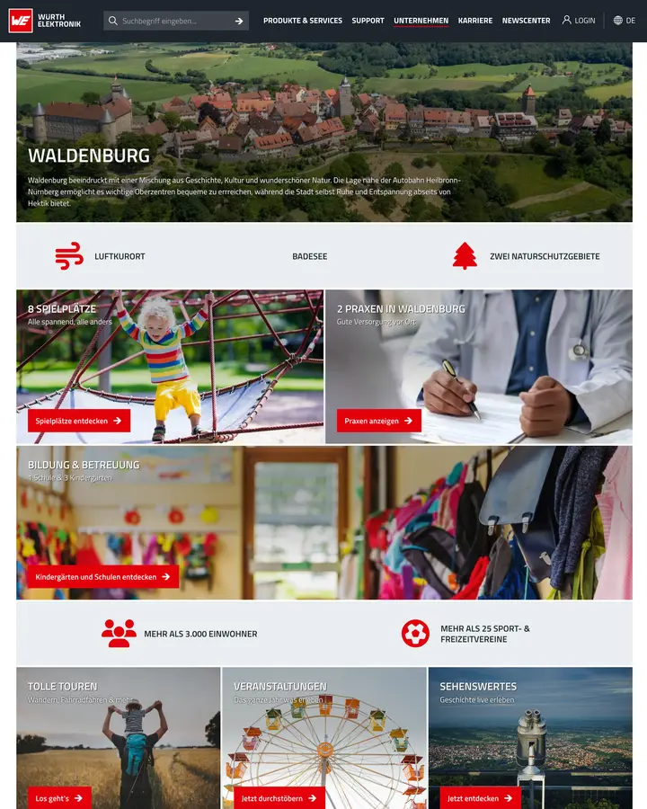 Karriereseite von Würth Elektronik mit dem Standortprofil für Waldenburg
