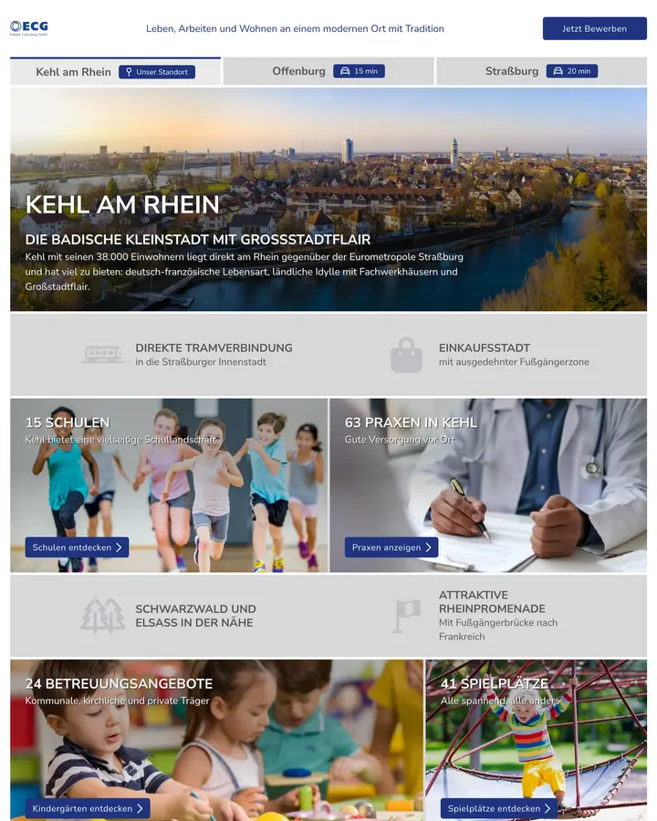 Karriereseite von ECG mit dem Standortprofil für Kehl am Rhein